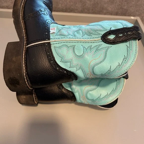 JUSTIN GYPSY COWBOY WESTERN BOOTS TURQUOISE /BLACK LEATHER SIZE 8 JUST BROKEN IN - Picture 2 of 7